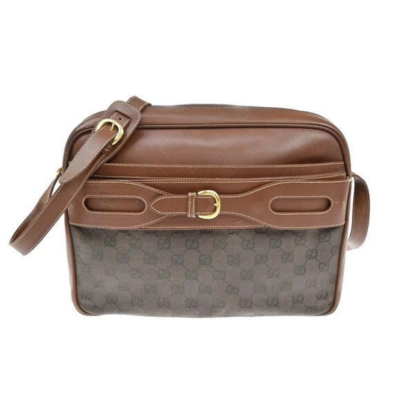 GUCCI Logo GG Pattern Shoulder Bag Coating Canvas Leather Brown - Picture 1 of 16